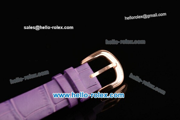 Franck Muller Heart Swiss Quartz Rose Gold Case with Purple Leather Strap Diamond Bezel and White Dial - ETA Coating - Click Image to Close
